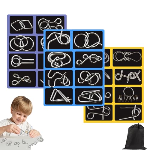 Crabbei Berlinmoon Metall Puzzle Ring achtteilig Blaue Version Denksportaufgaben, 3D Denksport Aufgaben Puzzles Metall, Geduldsspiel Kinder, Mini Geschenk füR Erwachsene und Kinder (3 PCS-C) von Qosneoun