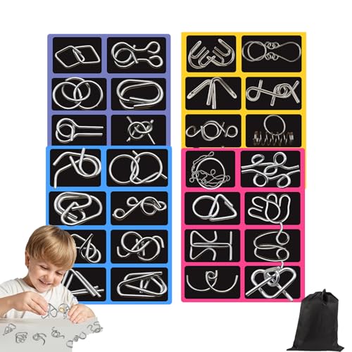 Crabbei Berlinmoon Metall Puzzle Ring achtteilig Blaue Version Denksportaufgaben, 3D Denksport Aufgaben Puzzles Metall, Geduldsspiel Kinder, Mini Geschenk füR Erwachsene und Kinder (4 PCS) von Qosneoun