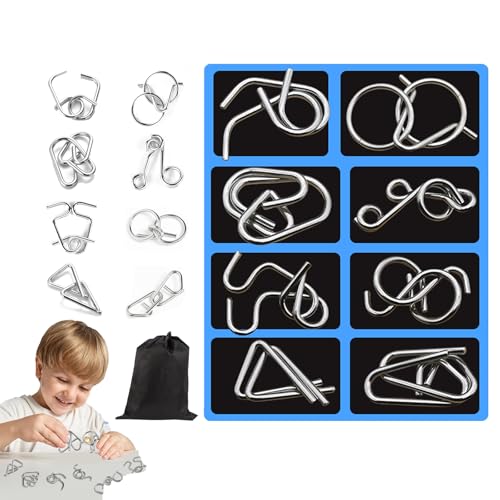 Crabbei Berlinmoon Metall Puzzle Ring achtteilig Blaue Version Denksportaufgaben, 3D Denksport Aufgaben Puzzles Metall, Geduldsspiel Kinder, Mini Geschenk füR Erwachsene und Kinder (Blau) von Qosneoun