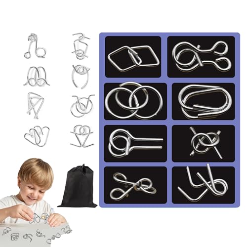 Crabbei Berlinmoon Metall Puzzle Ring achtteilig Blaue Version Denksportaufgaben, 3D Denksport Aufgaben Puzzles Metall, Geduldsspiel Kinder, Mini Geschenk füR Erwachsene und Kinder (Lila) von Qosneoun