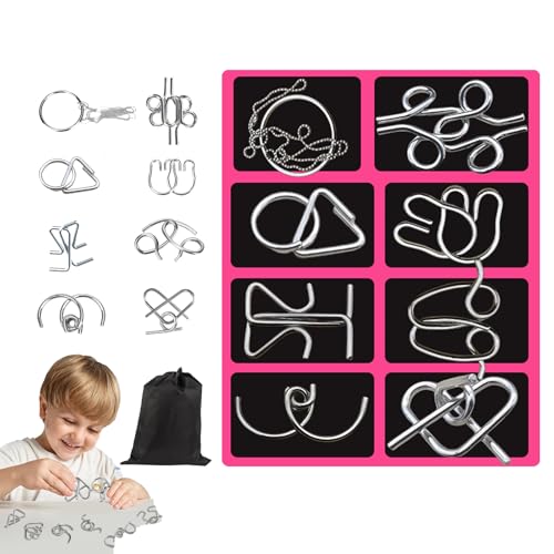 Crabbei Berlinmoon Metall Puzzle Ring achtteilig Blaue Version Denksportaufgaben, 3D Denksport Aufgaben Puzzles Metall, Geduldsspiel Kinder, Mini Geschenk füR Erwachsene und Kinder (Rot) von Qosneoun