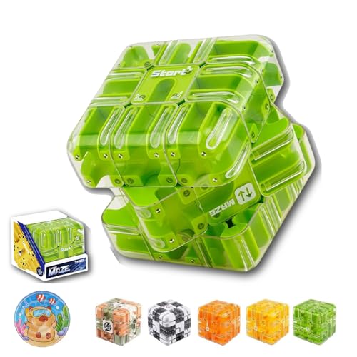 Große 3D-Labyrinth-Puzzle-Maze-Cube – Fesselndes Gehirnrätsel-Spielzeug, Hochschwierigkeits-Puzzle, Spielzeug zur Gehirntraining für räumliches Bewusstsein, Bildungsspiel zum Fokusieren (Green) von Qosneoun