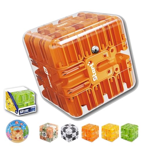 Große 3D-Labyrinth-Puzzle-Maze-Cube – Fesselndes Gehirnrätsel-Spielzeug, Hochschwierigkeits-Puzzle, Spielzeug zur Gehirntraining für räumliches Bewusstsein, Bildungsspiel zum Fokusieren (Orange) von Qosneoun