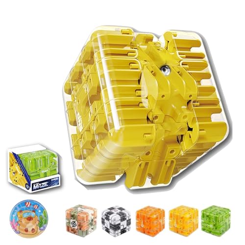 Große 3D-Labyrinth-Puzzle-Maze-Cube – Fesselndes Gehirnrätsel-Spielzeug, Hochschwierigkeits-Puzzle, Spielzeug zur Gehirntraining für räumliches Bewusstsein, Bildungsspiel zum Fokusieren (Yellow) von Qosneoun