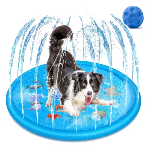 Puppery Sprinkler Wasserspielmatte für Hunde, 80-200cm Pet Paddling Pool Kleinkinder und Kinder, Hunde Pool Wassermatte für Sommer Sprinklerauflage Spielzeug (B-100 cm) von Qosneoun