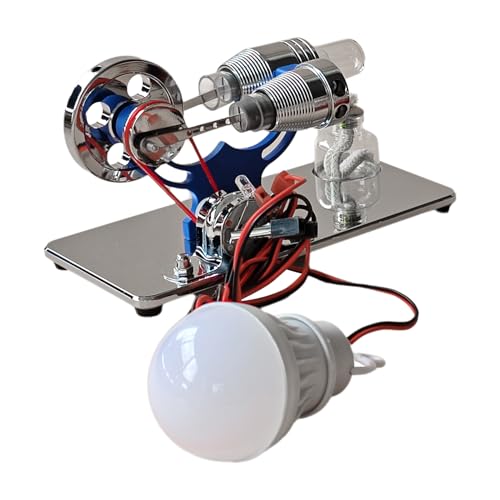 Qotolith Stirling Motormodellkit, LED -Leuchten mit Spinning Schwungrad, CNC -Aluminiumdesign, für Kinderstudenten und Naturwissenschaftliche Enthusiasten (Blue) von Qotolite