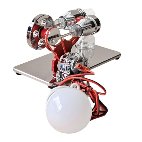 Qotolith Stirling Motormodellkit, LED -Leuchten mit Spinning Schwungrad, CNC -Aluminiumdesign, für Kinderstudenten und Naturwissenschaftliche Enthusiasten (Red) von Qotolite