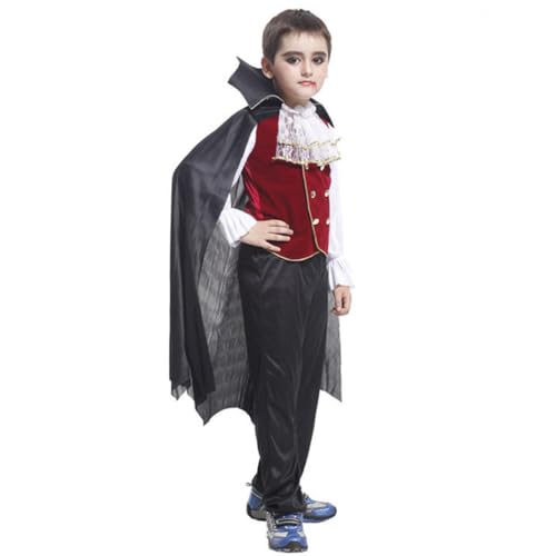 Qottmez Vampir Kostüm Kinder, Halloween Kostüm Kinder mit Vampir Zähne, Zepter, Dracula Kostüm Jungen für Fasching, Karneval & Cosplay Party (L) von Qottmez