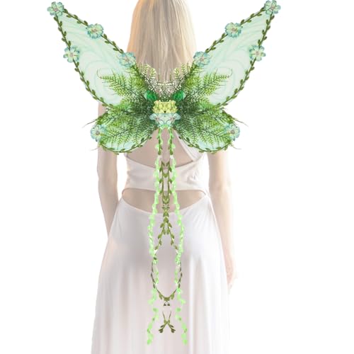 Qoukonao Elfenflügel für Kinder | Halloween Schmetterlingsflügel Mit 3D Blumen Und Blättern - Kostüm Zubehör für Frauen und Kinder Halloween Festival Cosplay von Qoukonao