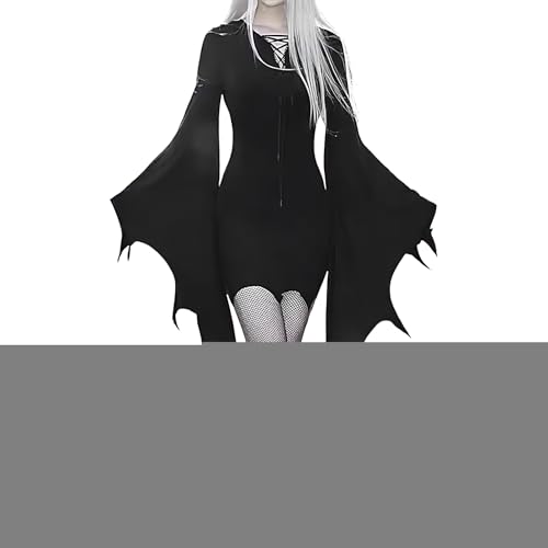 Qoukonao Halloween-mit ärmeln, für Damen - Halloween Kostüm ung - Halloween-Kostümfür Damen, Gothic-mit Schnürung und ärmeln, figurbetontes Vampir von Qoukonao