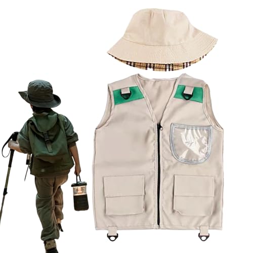 Qoukonao Kinder Entdeckerweste - Entdeckerweste mit | Kinderbekleidung für Angeln Wandern Safari Schatzsuche Zoo Abenteuer Ranch von Qoukonao