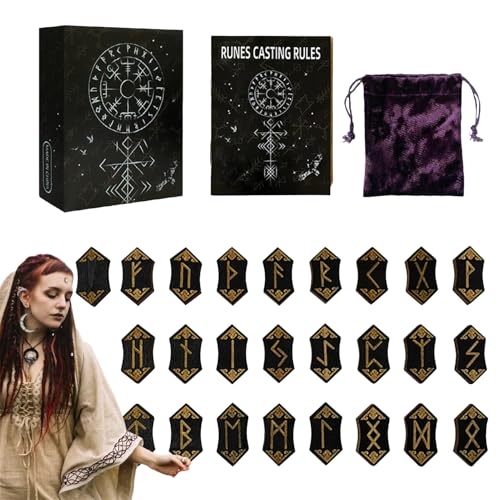 Qoukonao Runenset,Holz Runen Mit Anleitungsbuch - Mythologie Meditation Mit Aufbewahrungsbeutel von Qoukonao