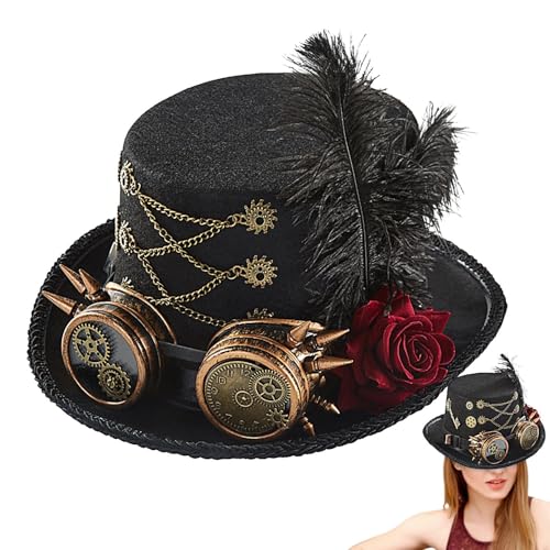 Qoukonao Steampunk Hüte, Steampunk Kostümhut mit Goggles-Design, Höhenverstellbare Kopfbedeckung für Kostüme, Renaissancefeste, Zirkus & Cosplay für Jugendliche und Erwachsene von Qoukonao