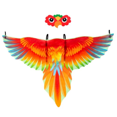 Qplcdg Papageienflügel Umhang,Vogelflügel Kostüm,Papageienflügel mit Stirnbändern für Jungen und Mädchen Halloween Dekoration (Rot) von Qplcdg
