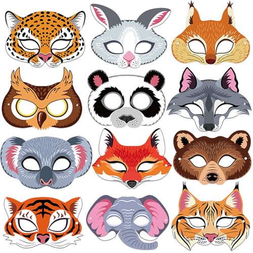 Qpout 12pcs Tiermasken für Kinder, Realistische wilde Tiere Papier Party Masken mit elastischem Seil, Leopard Tiger Bär Dschungel Cosplay Maskerade Lieferungen, Safari Zoo Tierkostüm Party Qpout 12pcs Tiermasken für Kinder, Realistische wilde Tiere Papier Party Masken mit elastischem Seil, Leopard Tiger Bär Dschungel Cosplay Maskerade Lieferungen, Safari Zoo Tierkostüm Party von Qpout