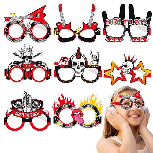 Qpout 16pcs Gitarre Rock and Roll Party Dekorationen Photo Booth Requisiten Brille, Musik Rock Band Star Thema Brille für 90er Jahre Motto Geburtstagsparty Favor Zubehör von Qpout