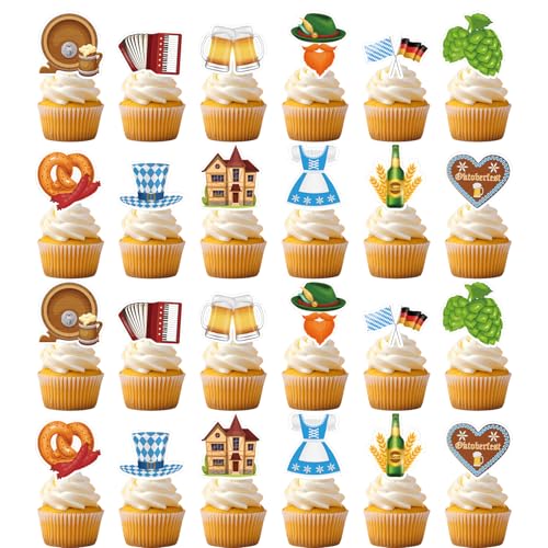 Qpout 24 Stück Oktoberfest Cupcake Topper Oktoberfest Kuchendekor, Bierfest-Kuchenaufsatz, Bierparty Kuchen Dekoration von Qpout
