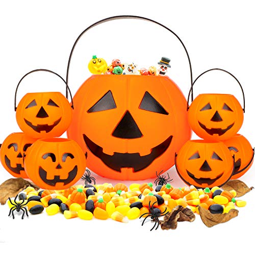 Qpout 7pcs Tragbare Halloween-Kürbiseimer, 1 Großer Süßes oder Saures-Kürbis-Bonbon-Eimer 6 kleine Plastik-Jack-O-Laternen-Eimer für Kinder Halloween Party Mitgebsel Dekoration Zubehör Qpout 7pcs Tragbare Halloween-Kürbiseimer, 1 Großer Süßes oder Saures-Kürbis-Bonbon-Eimer 6 kleine Plastik-Jack-O-Laternen-Eimer für Kinder Halloween Party Mitgebsel Dekoration Zubehör von Qpout
