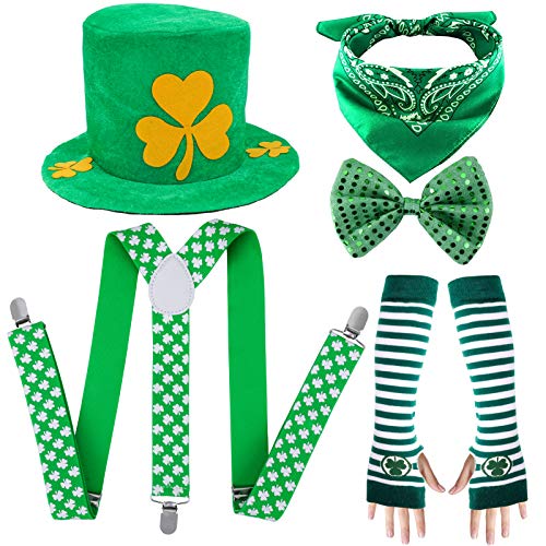Qpout St.Patrick's Day Kostümzubehör, Leprechaun Shamrock Hut, Hosenträger, Handschuhe mit gestreiftem Arm, Fliege und Quadratischer Schal, für Kinder Frauen Männer St.Patrick's Day Partydekoration Qpout St.Patrick's Day Kostümzubehör, Leprechaun Shamrock Hut, Hosenträger, Handschuhe mit gestreiftem Arm, Fliege und Quadratischer Schal, für Kinder Frauen Männer St.Patrick's Day Partydekoration von Qpout