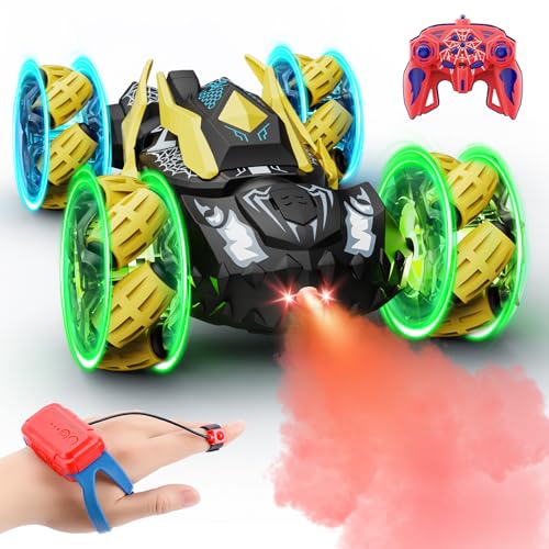 Qryselen Remote Control Car RC Cars Toys for Ages 6-13 Double Sided 360°Flip 2.4GHz 4WD Rechargeable Drift RC Race Car with LED Lights Boys Girls Toys Black (Yellow-Black) von Qryselen