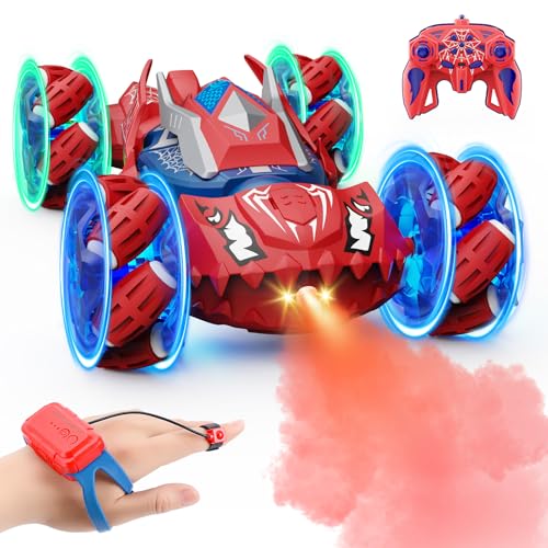 Qryselen Remote Control Car RC Cars Toys for Ages 6-13 Double Sided 360°Flip 2.4GHz 4WD Rechargeable Drift RC Race Car with LED Lights Boys Girls Toys Black (Red-Blue) von Qryselen