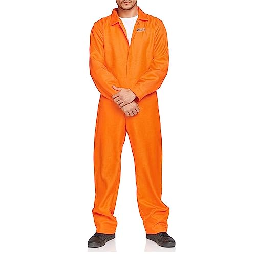 Qsurluck Erwachsene Unisex Halloween Gefangener Kostüm Brief Print Langarm Orange Einteilige Jumpsuit Party Cosplay Outfits (Mens Orange, XXL) von Qsurluck