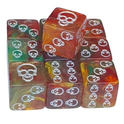 10 einzigartige Acryl-Schädelmuster-Würfel, runde Ecken, Rollenspiel-Würfel, 6-seitige Tischspiel-Würfel, glatte Oberflächen von Qsvbeeqj