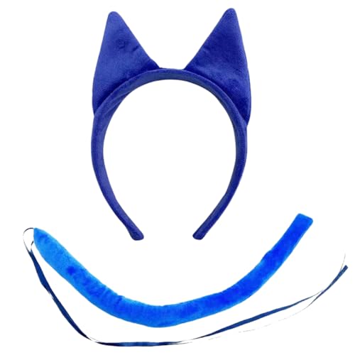 Halloween Tierkostüm Zubehör inkl. Kopfband mit Tieröse, Schwanz, Fliege, Rock, Kinderstrümpfe, Cosplay, Halloweenparty Kostüm, Schäferhund blau mit R von Qsvbeeqj
