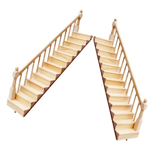 Holztreppe für Miniatur-Puppenhäuser im Maßstab 1:12, kreative Bastelprojekte, 2 Einheiten mit klassischen Balustraden, Miniatur-Heimdekorationen Holztreppe für Miniatur-Puppenhäuser im Maßstab 1:12, kreative Bastelprojekte, 2 Einheiten mit klassischen Balustraden, Miniatur-Heimdekorationen von Qsvbeeqj