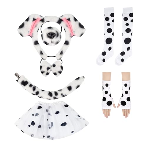 Hundekostüm-Zubehör inklusive Hundeohren, Stirnband, Schwanz, Nase, Fliege, Rock für Kinder, Teenager, Erwachsene, Halloween, Cosplay Hundekostüm-Zubehör inklusive Hundeohren, Stirnband, Schwanz, Nase, Fliege, Rock für Kinder, Teenager, Erwachsene, Halloween, Cosplay von Qsvbeeqj