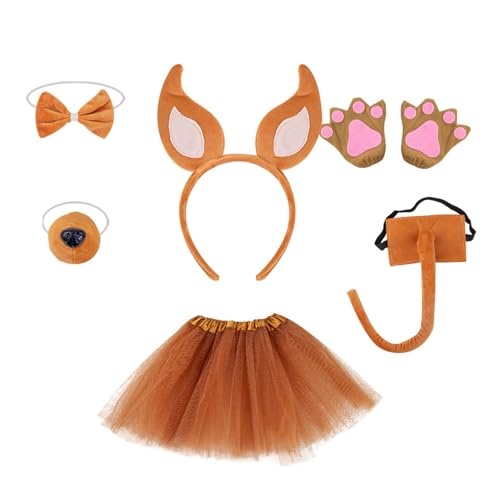 Hundeohren-Stirnband, Plüschschwanz, Fliege, Haarreifen-Set, Netzrock, Fuchs, Kostüm-Set für Halloween-Kostüm, Cosplay von Qsvbeeqj