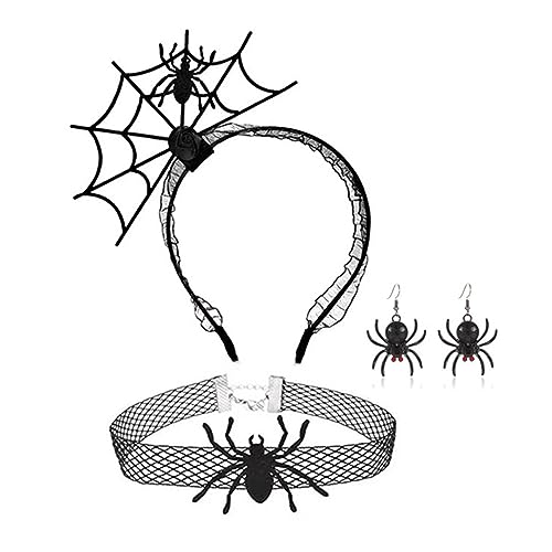 Qsvbeeqj 1 Set Halloween Cosplay Spinnennetz Kopfband und Choker hängend Ohrring Cosplay Schöne Accessoires für Erwachsene Halloween Haarreifen von Qsvbeeqj