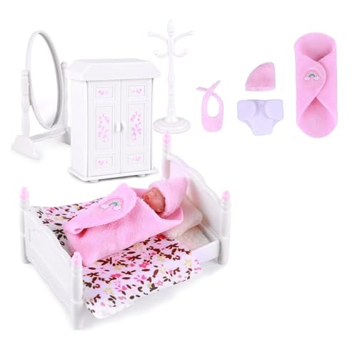 Qsvbeeqj 3inch Realistisches Silikonschlafbabypuppen Miniatur Kleinkinderpuppe Mit Kindergarten Szenenmöbeln Und Bett Für Kinderspaß Babypuppe Mit Möbeln von Qsvbeeqj