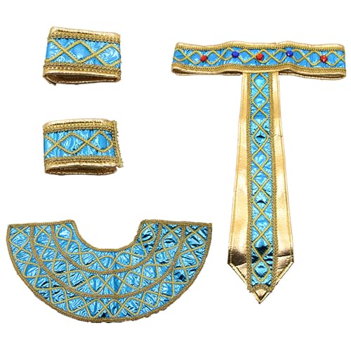 Qsvbeeqj Ägyptisches Kostümzubehör, König Tuts, Hut, Pharao, Kopfschmuck, Armbänder, Halsband für Halloween, Pharao, Kopfschmuck, Zubehör-Set für Halloween-Party von Qsvbeeqj