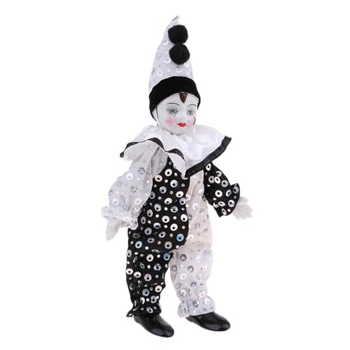 Qsvbeeqj Antike Weiße Keramik Clown Mit Glasaugen Und Glitzerndes Outfit Für Tabletop Display Home Office Dekoration Keramik Clown Figurine von Qsvbeeqj