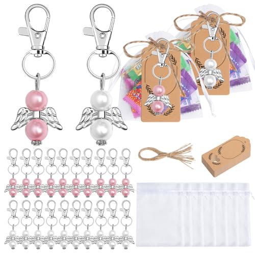 Qsvbeeqj Auffälliger Hochzeitszubehör, Flügel-Schlüsselanhänger mit Dankeskarte und durchsichtigen Taschen für Babypartys und Partygeschenke von Qsvbeeqj