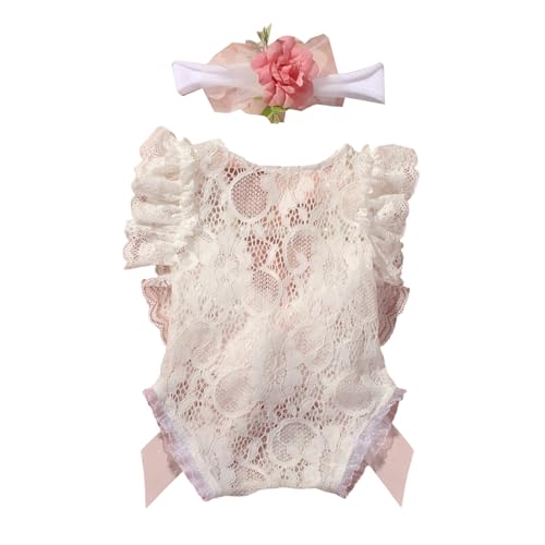 Qsvbeeqj Baby Girls Spitze Strampler Mit Bogenknot Und Blumenstirnband Süßer Kopfschmuck Für Unvergessliche Fotos Und Familienversammlungen Süßer Bowknot Kopfbedeckung von Qsvbeeqj
