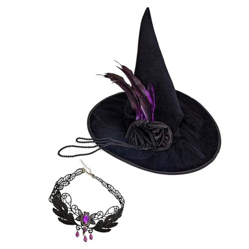 Qsvbeeqj Blumen-Halsband, Hexenhut, Halloween-Kostüm, Zubehör für Halloween, Party, Halskette, Perlen, Kopfbedeckung für Maskerade Qsvbeeqj Blumen-Halsband, Hexenhut, Halloween-Kostüm, Zubehör für Halloween, Party, Halskette, Perlen, Kopfbedeckung für Maskerade von Qsvbeeqj