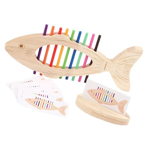 Qsvbeeqj Feinmotorik Training Hölzerne Fischknochenspielzeug Mit Farberkennungsaktivität Für Vorschullernen Und Spielen Holzfisch Farbsortierspielzeug von Qsvbeeqj