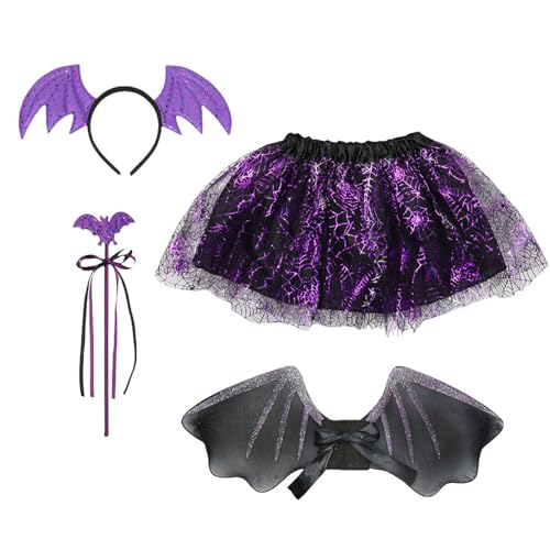 Qsvbeeqj Fledermaus-Kostüm-Set, Halloween, Fledermaus-Kostüm, Zubehör, Fledermausflügel, Rock, Zauberstab, Stirnband für Jungen, Mädchen, Karneval, Cosplay, 4-teilig Qsvbeeqj Fledermaus-Kostüm-Set, Halloween, Fledermaus-Kostüm, Zubehör, Fledermausflügel, Rock, Zauberstab, Stirnband für Jungen, Mädchen, Karneval, Cosplay, 4-teilig von Qsvbeeqj