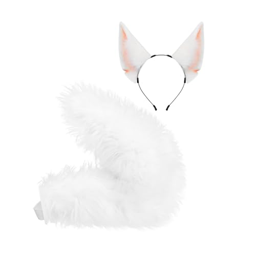 Qsvbeeqj Fuchs-Ohren-Haarreif, Schwanz, flauschige Katzenohren, Stirnband, Schwanz, Halloween, Cosplay, Party, Katzenkostüm, Zubehör für Kinder, Erwachsene, Tier-Cosplay-Kostüme, für Damen und Herren Qsvbeeqj Fuchs-Ohren-Haarreif, Schwanz, flauschige Katzenohren, Stirnband, Schwanz, Halloween, Cosplay, Party, Katzenkostüm, Zubehör für Kinder, Erwachsene, Tier-Cosplay-Kostüme, für Damen und Herren von Qsvbeeqj