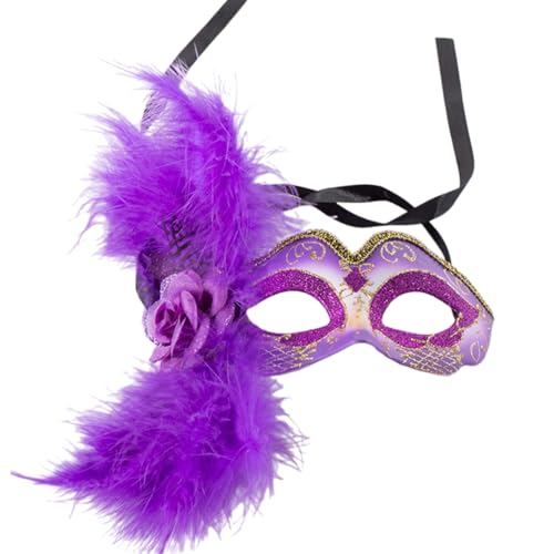 Qsvbeeqj Gefiedertes Maskerade-Gesicht mit Blume für Damen, Halloween, Cosplay, Maskerade, Augenmaske, Kostüm, halbes Gesicht von Qsvbeeqj