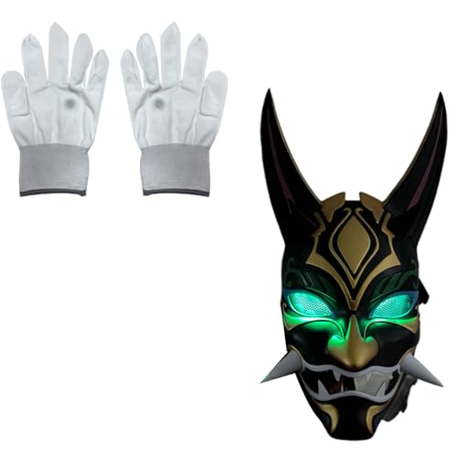 Qsvbeeqj Genshin Impacts Figure Anime Game Abbildung Xiao Party Maske Leuchte Vollständige Gesichtsmaske Mit Induktionsschaltern Handschuhe Genshin Impacts Figure von Qsvbeeqj