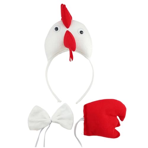Qsvbeeqj Hahn Halloween Kostüm 3-teilig inklusive Hahn Stirnbänder Schwanz Fliege Huhn Kostüm Kinder Hühnerhaar Set von Qsvbeeqj