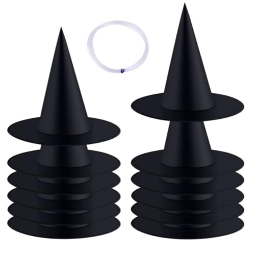 Qsvbeeqj Halloween-Hexenhut mit 30 m langem Seil zum Aufhängen für Damen, Hexenhut, Kostüm, Hexenhut, Hut für Halloween-Party, 12 Stück Qsvbeeqj Halloween-Hexenhut mit 30 m langem Seil zum Aufhängen für Damen, Hexenhut, Kostüm, Hexenhut, Hut für Halloween-Party, 12 Stück von Qsvbeeqj