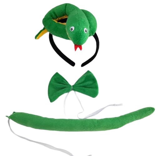 Qsvbeeqj Halloween-Schlangen-Kostüme, Schlangenhaarband, Schwanz, Handschuh und Fliege, weich und bequem von Qsvbeeqj