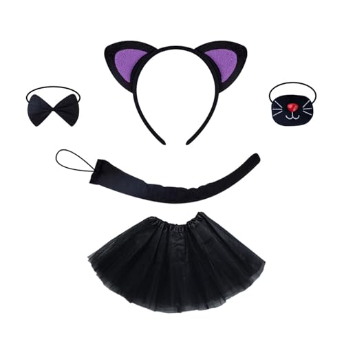 Qsvbeeqj Halloween-Tier-Kostüm-Set, Katzenhaarreifen-Set, schöne Katzenohren, Stirnband, Plüschschwanz, Fliege, Netzrock, Handschuhe für Party, Ohr-Haarreifen, Netzrock, schönes Cosplay-Tier-Kostüm Qsvbeeqj Halloween-Tier-Kostüm-Set, Katzenhaarreifen-Set, schöne Katzenohren, Stirnband, Plüschschwanz, Fliege, Netzrock, Handschuhe für Party, Ohr-Haarreifen, Netzrock, schönes Cosplay-Tier-Kostüm von Qsvbeeqj