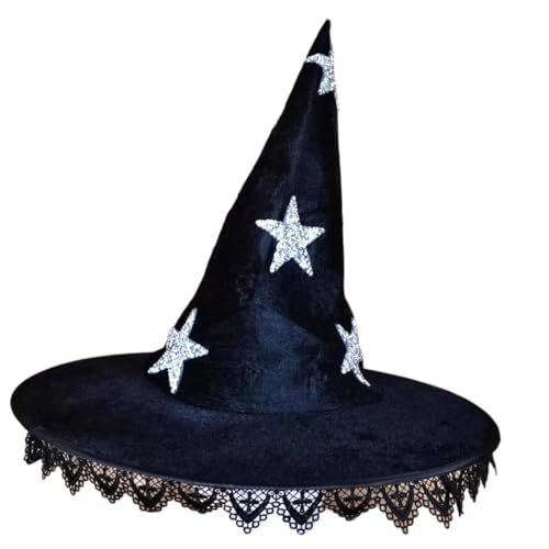 Qsvbeeqj Hexenhut für Erwachsene, Kinder, Halloween-Partys, Hexenhut mit Pailletten, Sternmuster, praktischer Cosplay-Hut für Erwachsene für Fotografie von Qsvbeeqj