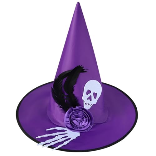Qsvbeeqj Hexenhut für Erwachsene, Zaubererhut, Cosplay, Party, Kopfbedeckung, Halloween, Kostüm, Hut, Karneval, spitzer Hexenhut mit Skelett-Hand Qsvbeeqj Hexenhut für Erwachsene, Zaubererhut, Cosplay, Party, Kopfbedeckung, Halloween, Kostüm, Hut, Karneval, spitzer Hexenhut mit Skelett-Hand von Qsvbeeqj