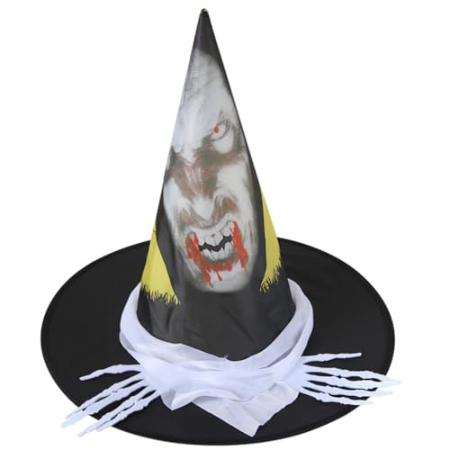 Qsvbeeqj Hexenhut für Erwachsene, Zaubererhut, Cosplay, Party, Kopfbedeckung, Halloween, Kostüm, Hut, Karneval, spitzer Hexenhut mit Skelett-Hand Qsvbeeqj Hexenhut für Erwachsene, Zaubererhut, Cosplay, Party, Kopfbedeckung, Halloween, Kostüm, Hut, Karneval, spitzer Hexenhut mit Skelett-Hand von Qsvbeeqj